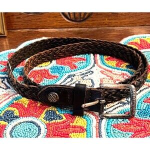 Harley Davidson Unisex Brown Waist Belt 44 Braided Genuine Leather Logo Buckle